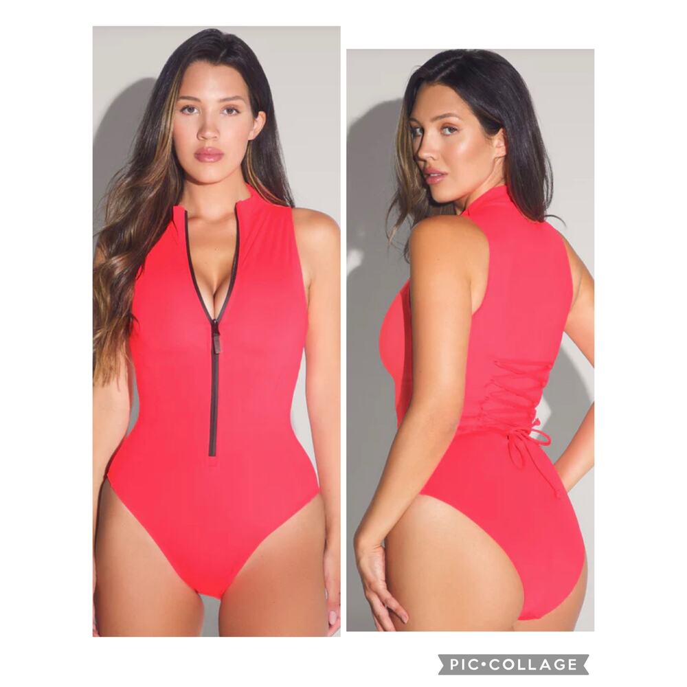 TA3 Sleeveless Surfy One Piece Swimsuit in Hot Coral Size Large Regular/Long